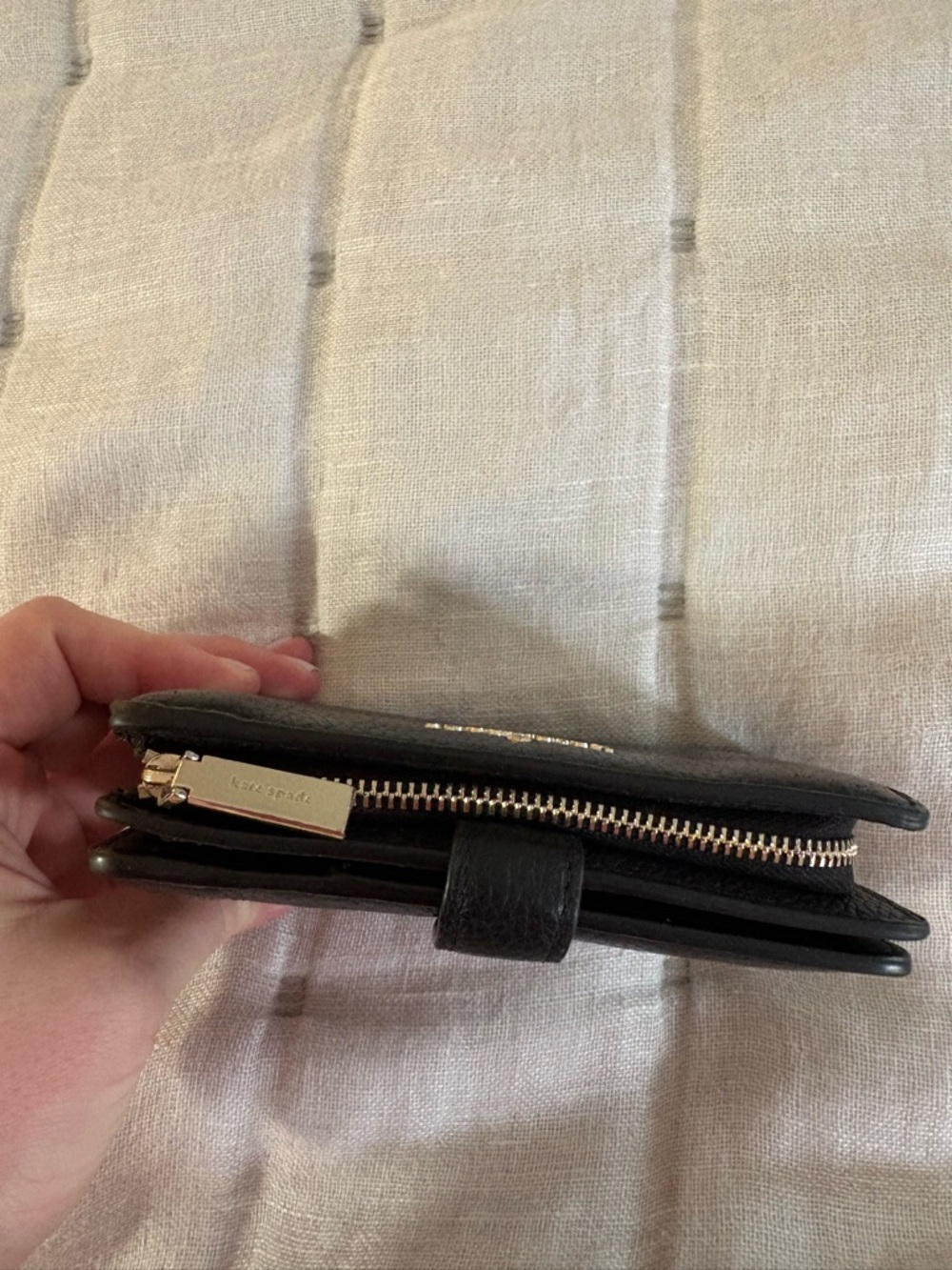 kate spade Black Pebbled Leather Zip Wallet with Gold Logo - Picture 3 of 5